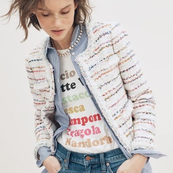 J. Crew tweed lady rainbow fringe jacket